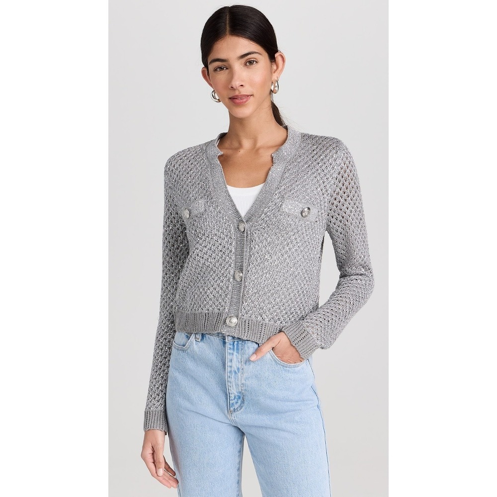 L'Agence Sweater Cardigan Blanca Sequin Crop